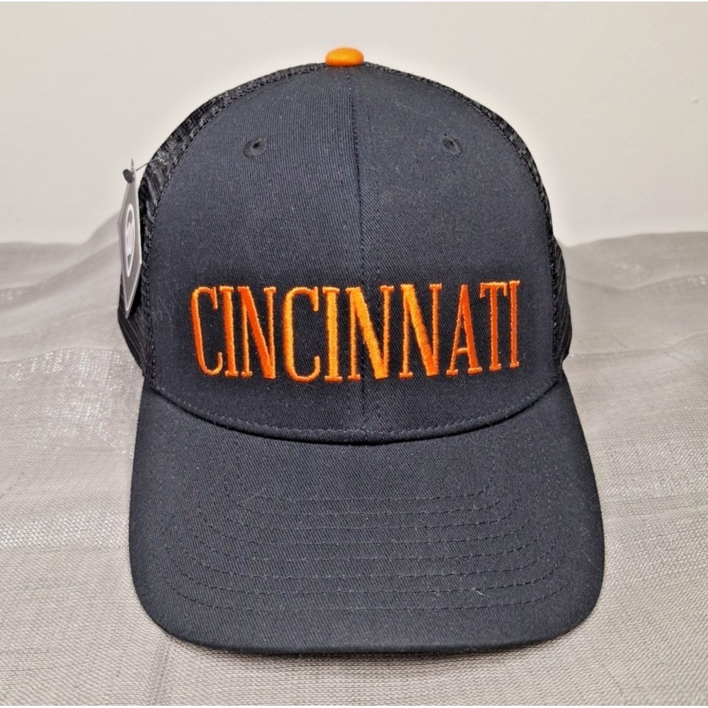 NEW Retro Cincinnati Trucker Hat‎ Black Mesh Orange City Name Cap Where I'm From